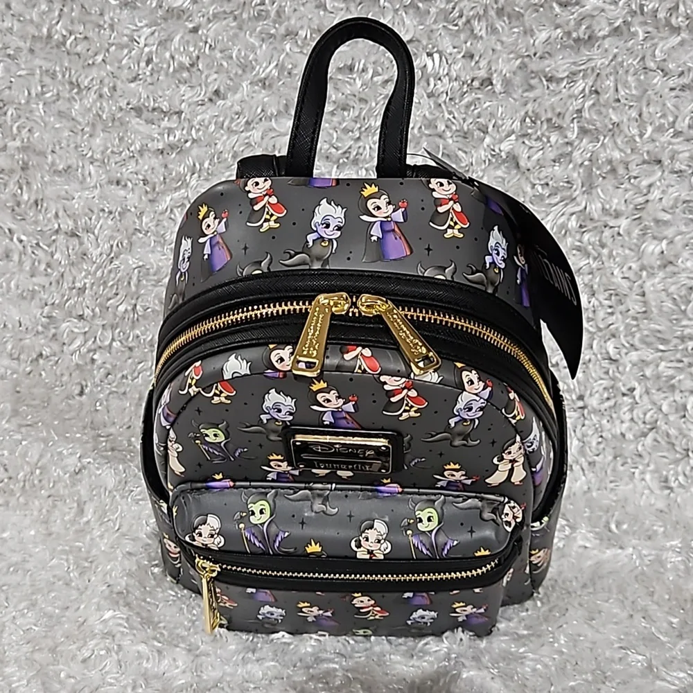 Loungefly Disney Villains chibi backpack Maleficent Ursula Evil Queen Cruella